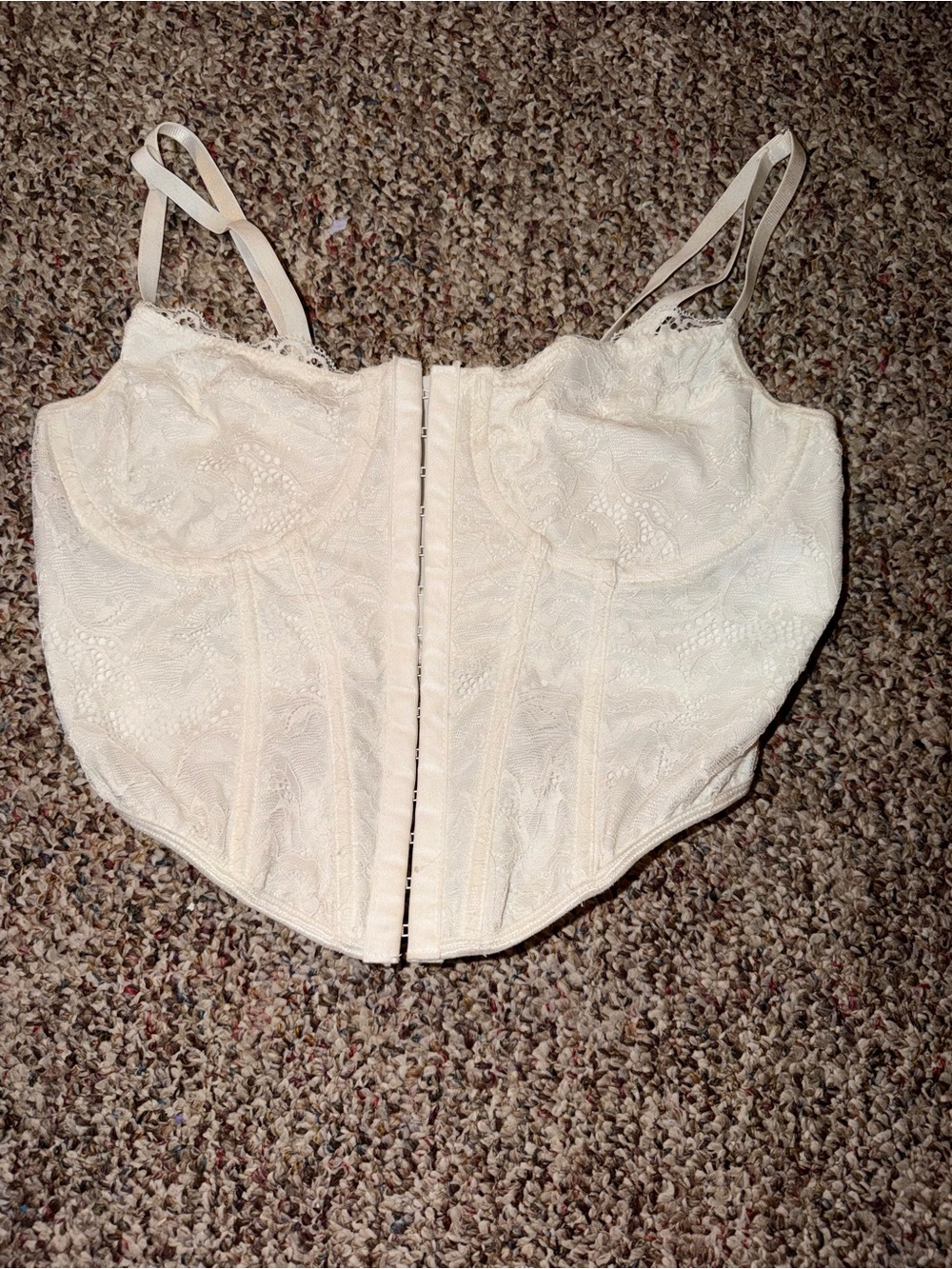 SHEIN Ivory Lace Longline Bustier with Front Hooks